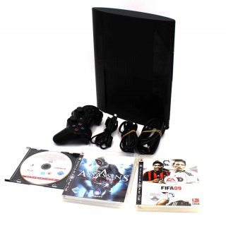 Sony PlayStation 3 super slim 500 GB schwarz CECH-4004A gebraucht + 3 Spiele