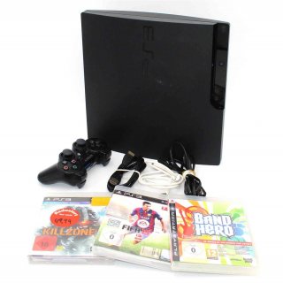 PlayStation 3 Slim Ps3 320 GB [inkl. DualShock Controller] CECH3004b + 3 Spiele USK 18